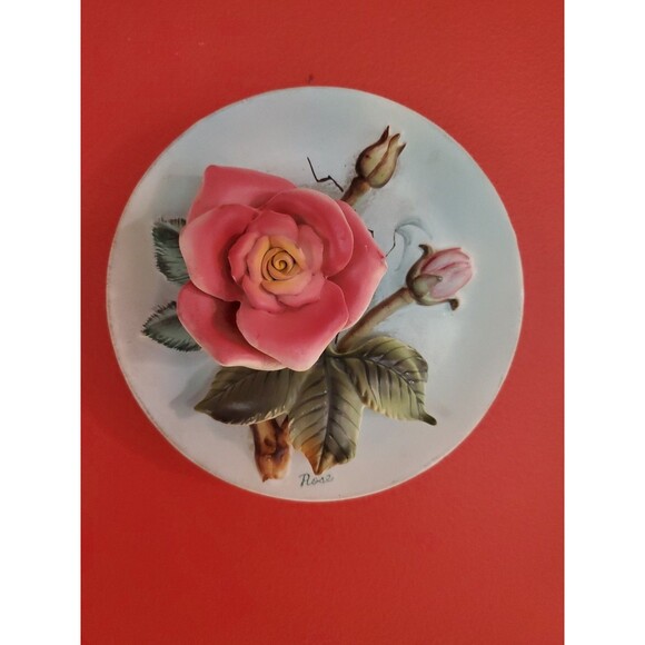 Vintage Napco Rose Plate Wall Decoration Plaque With Raised Rose 5" Japan EUC - Picture 1 of 5